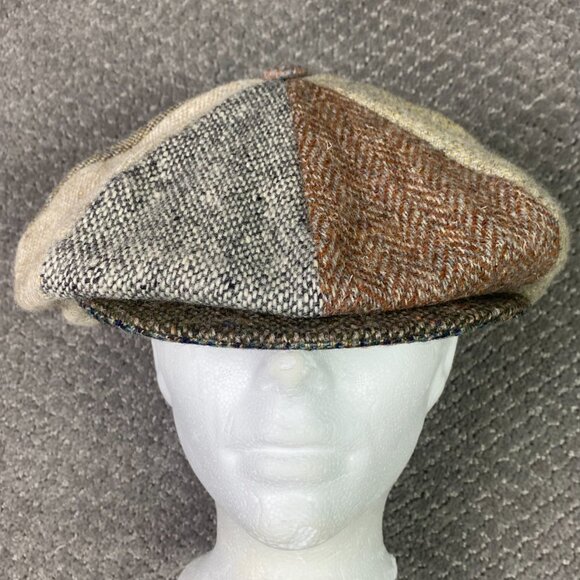 Hanna Hats Flat Cap Cabbie Newsboy Hat Small Herringbone Tweed Wool Patchwork - Picture 2 of 7